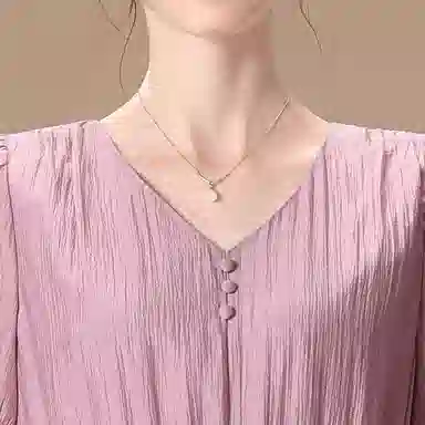 粉红玛琍 春 抽褶短袖连衣裙 收腰 女款 紫色