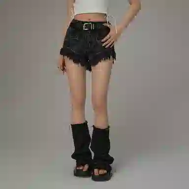 CHUU Frayed Tassel Denim Shorts