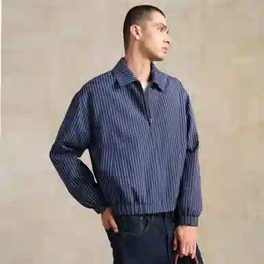 佐丹奴 洗水条纹牛仔翻领宽松棉衣外套棉服 男款