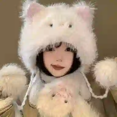 恩僾德 可爱毛绒猫咪百搭高颜值显脸小 聚酯纤维 绒线帽 男女同款情侣款
