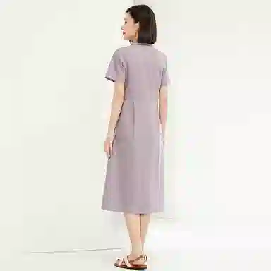 佐丹奴 收腰梭织衬衫式时尚短袖连衣裙 女款