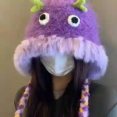 恩僾德 小怪兽帽子搞怪可爱针织毛绒帽显脸小加厚保暖护耳 聚酯纤维 绒线帽 男女同款情侣款