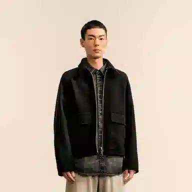 速写 翻领短款长袖拉链大口袋羊毛毛呢夹克外套 男款