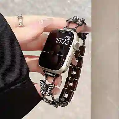 老佳 苹果适用 手表表带 金属材质 蝴蝶闪钻男女通用
