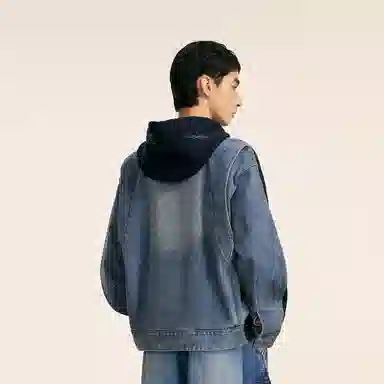 速写 拼接连帽拉链长袖休闲街头毛衣 男款