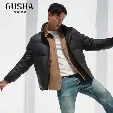 古鲨 商务简约无帽立领面包服长袖羽绒服 男款