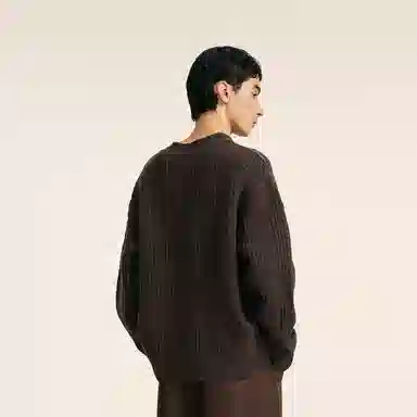 速写 羊毛提花圆领格纹复古拼接毛衫保暖毛衣 男款