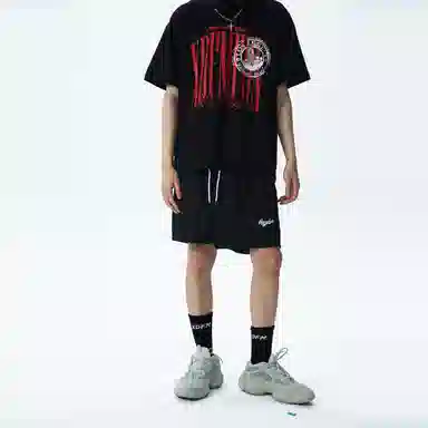 沐诚阳译 美式字母刺绣纯色单层速干网眼训练运动短裤篮球裤 男女同款