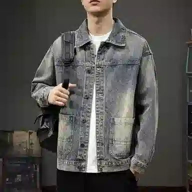 前进牛 美式休闲经典复古潮牌痞帅水洗上衣潮流高级感高街牛仔外套 男款