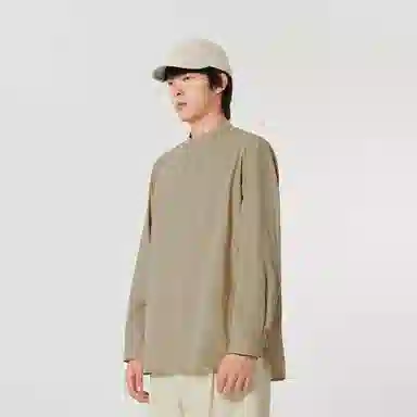 速写 纯色立领宽松单排扣长袖衬衫 男女同款