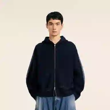速写 拼接连帽拉链长袖休闲街头毛衣 男款
