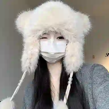 恩僾德 可爱卡通小浣熊尾巴护耳小众百搭高颜值加厚显脸小保暖防寒毛绒 聚酯纤维 雷锋帽 男女同款情侣款