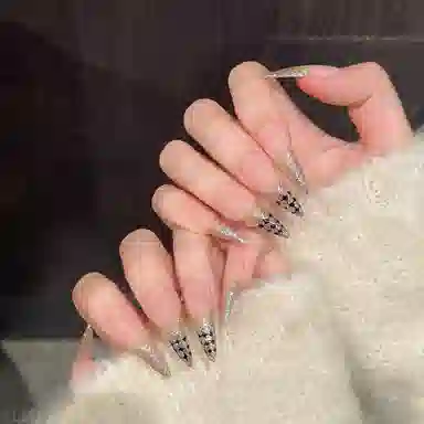 凡泽 法式小香显白欧美辣妹高级  穿戴甲 长款杏色渐变 亮片
