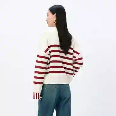 太平鸟 简约条纹毛针织衫时尚线套衫宽松毛衣内搭 女款