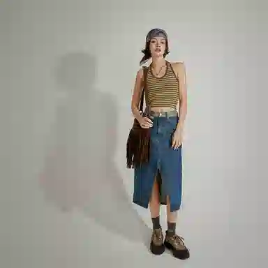 NO ONE ELSE Denim Skirt Deep Blue