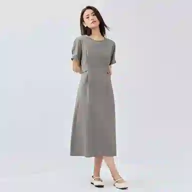 佐丹奴 收腰圆领梭织休闲短袖连衣裙 女款