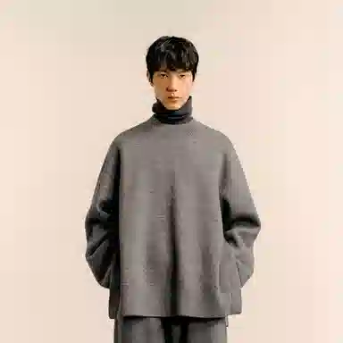 速写 羊毛混纺宽松纯色时尚套头圆领简约优雅毛衣 男款