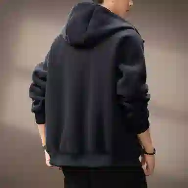 贵色 高端美式复古连帽纯色简约百搭绒感外套 男女同款