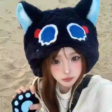 恩僾德 可爱猫耳朵毛绒绒加绒加厚保暖骑车 聚酯纤维 帽子 男女同款情侣款