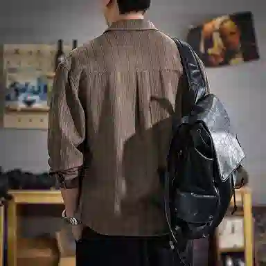 遨宇 高端美式休闲复古潮牌文艺风长袖森系风户外痞帅衬衫 男女同款