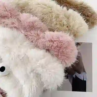 恩僾德 可爱大眼小众百搭保暖加绒加厚显脸小毛毛护耳帽毛绒套头 聚酯纤维 绒线帽 男女同款情侣款