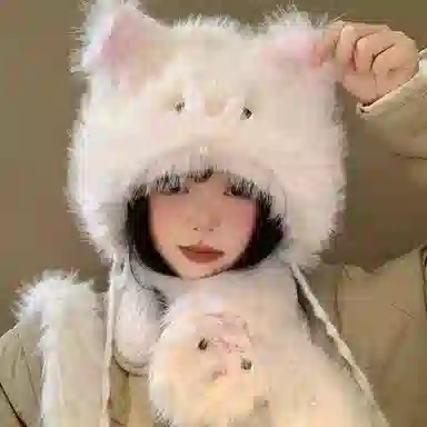 恩僾德 可爱毛绒猫咪百搭高颜值显脸小 聚酯纤维 绒线帽 男女同款情侣款