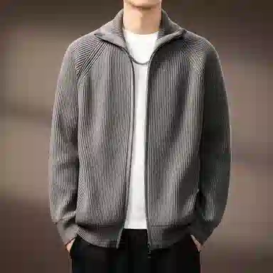 贵色 美式轻熟风双拉链毛线衣开衫休闲翻领保暖针织衫 男女同款