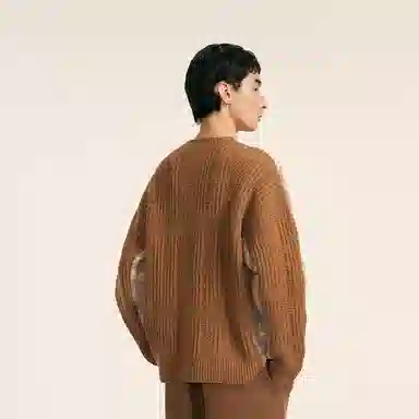 速写 羊毛提花圆领格纹复古拼接毛衫保暖毛衣 男款