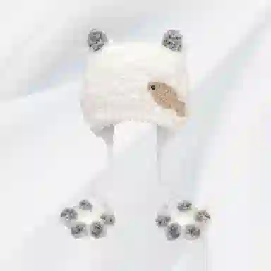 恩僾德 可爱小猫爪毛绒护耳手工针织卡通骑行保暖百搭包头 涤纶 绒线帽 男女同款情侣款