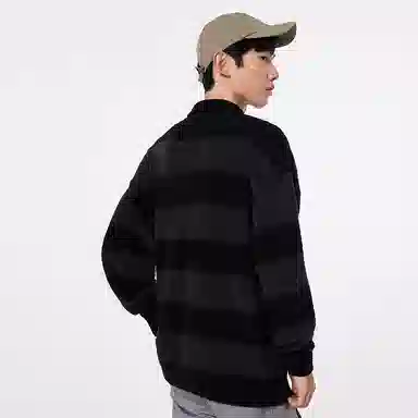 美特斯邦威 国潮条纹翻领针织长袖保暖上衣毛衣 男款