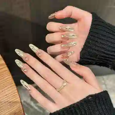 凡泽 鎏金猫眼  穿戴甲 椭圆长款金色渐变 细闪
