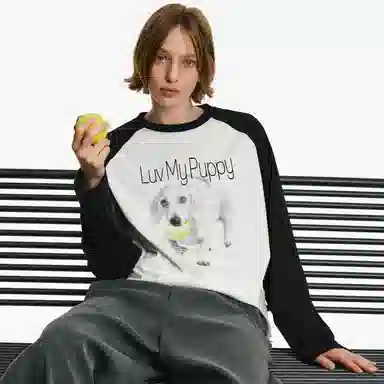 PCLP Fuzzy Dog Print Long Sleeve Tee