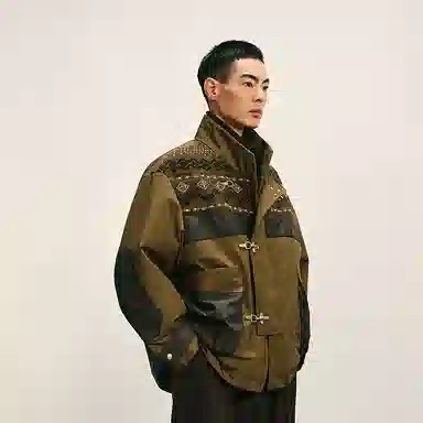 速写 休闲宽松立领长袖保暖羽绒服 男款