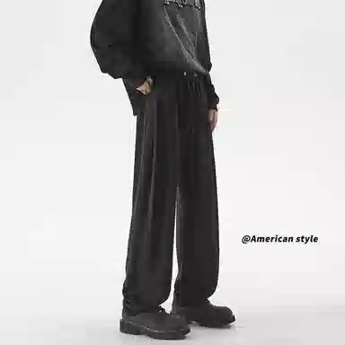 童先森 宽松拖地运动纯色直筒休闲裤 男款