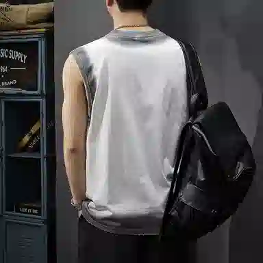 前进牛 休闲高街潮牌做旧背心 男女同款