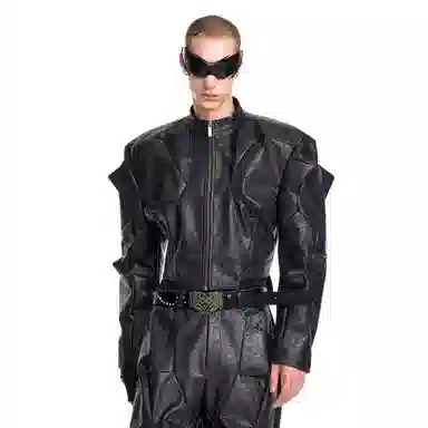 START EXCEED END Dark Alien Deconstructed Leather Jacket