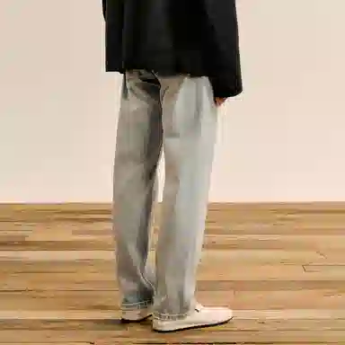 速写 纯色直筒时尚棉质牛仔裤 男款 牛仔洗兰