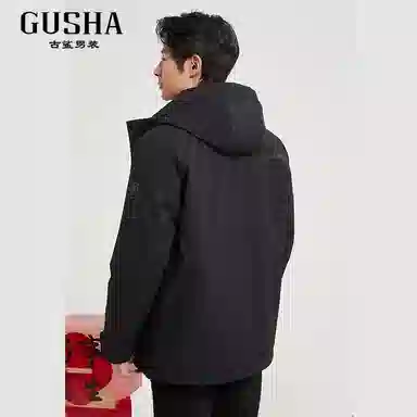 古鲨 派克服高端外套獭兔毛保暖冬装羽绒服 男款