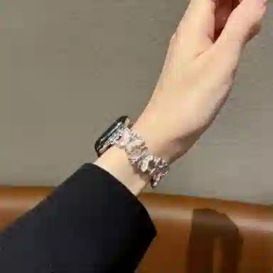 老佳 苹果适用 手表表带 金属材质 蝴蝶金属弹力一体表带男女通用