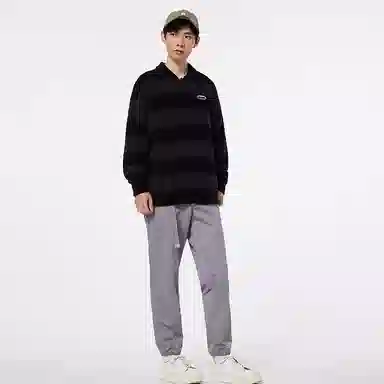 美特斯邦威 国潮条纹翻领针织长袖保暖上衣毛衣 男款