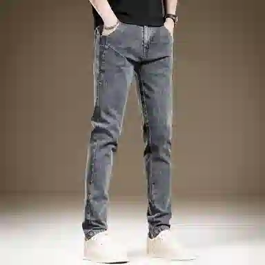 贵色 男士薄款复古休闲百搭透气神裤微光做旧水洗工艺长裤韩版高端烟灰色凉感直筒牛仔裤 男女同款