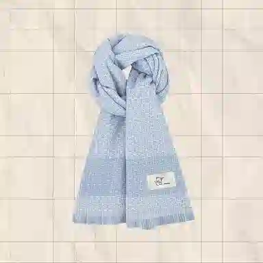 恩僾德 高级氛围感盐系蓝色小熊保暖护颈加厚 聚酯纤维 绒线围巾 男女同款情侣款