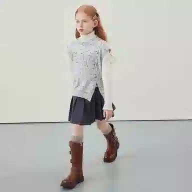 青蛙王子 简约开叉设计时尚套头毛衣 花白灰 儿童款