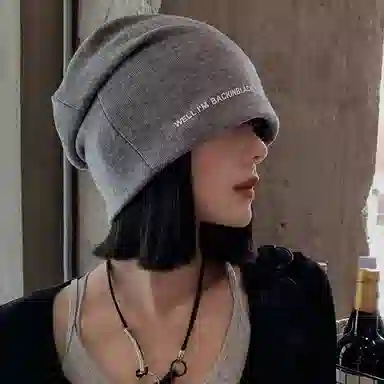 恩僾德 黑色堆堆帽女秋冬季大头围显脸小包头针织小众高百搭颜值冷帽产后产妇月子潮 聚酯纤维 帽子 男女同款情侣款