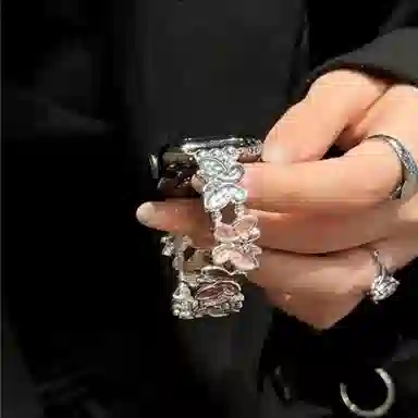 老佳 苹果适用 手表表带 金属材质 蝴蝶金属弹力一体表带男女通用