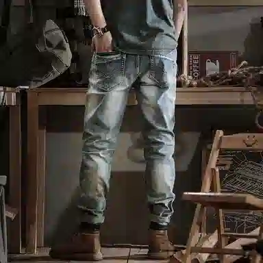 遨宇 美式经典复古潮流修身直筒秋季休闲户外百搭潮牌牛仔裤 男款