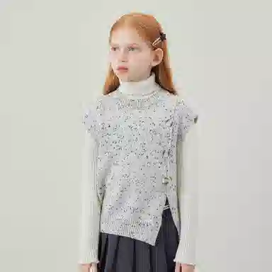 青蛙王子 简约开叉设计时尚套头毛衣 花白灰 儿童款