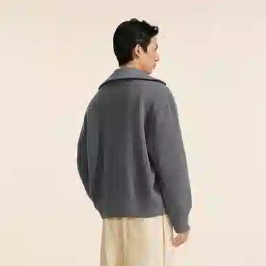 速写 高领拉链纯色厚款开衫通勤简约时尚长袖毛衣 男款