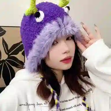 恩僾德 小怪兽帽子搞怪可爱针织毛绒帽显脸小加厚保暖护耳 聚酯纤维 绒线帽 男女同款情侣款