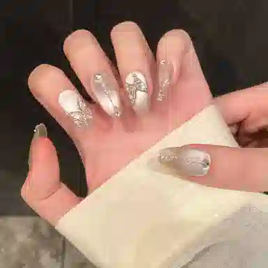凡泽 冷蝶清冷感蝴蝶玻璃珠  穿戴甲 椭圆裸色渐变 爆闪